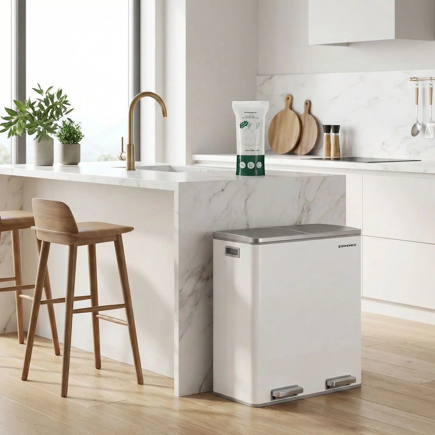 poubelle de cuisine tri sélectif 2x30 litres blanc