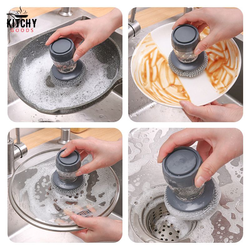 Brosse à vaisselle 3 en 1, brosse à vaisselle avec réservoir savon