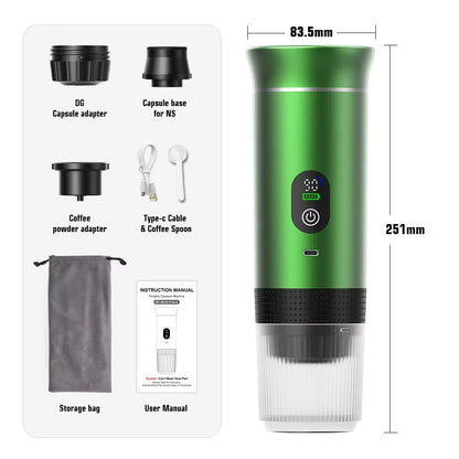 cafetière portable rechargeable vert métallique