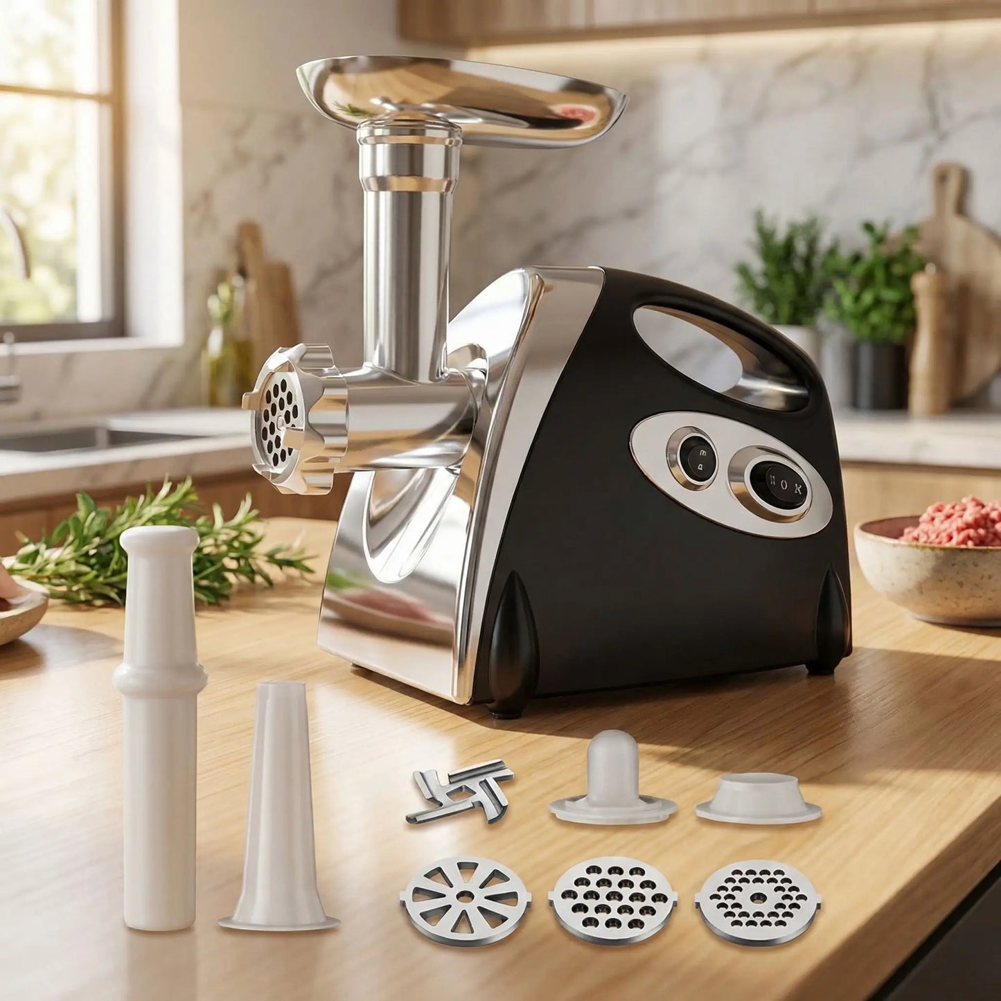 Détail du hachoir à viande électrique en acier inoxydable