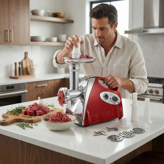 Hachoir à viande électrique utilisé dans une cuisine moderne