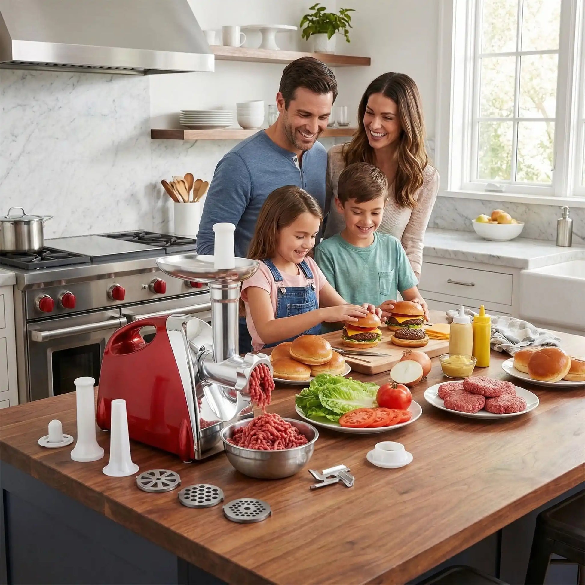 Préparation de burgers maison avec hachoir à viande électrique