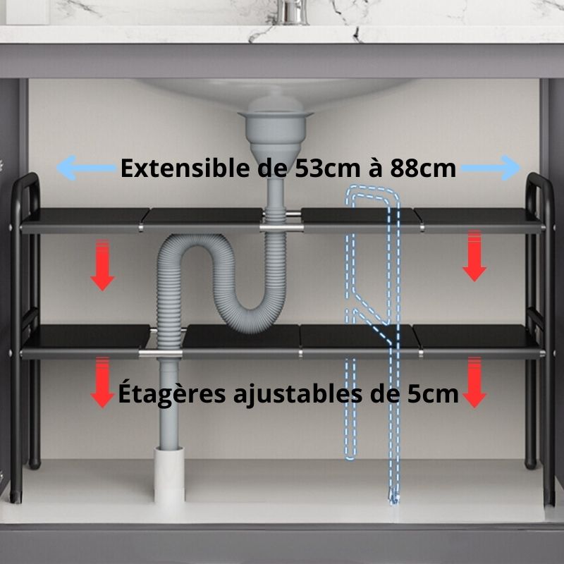 organisateur sous évier extensible 53cm à 88cm