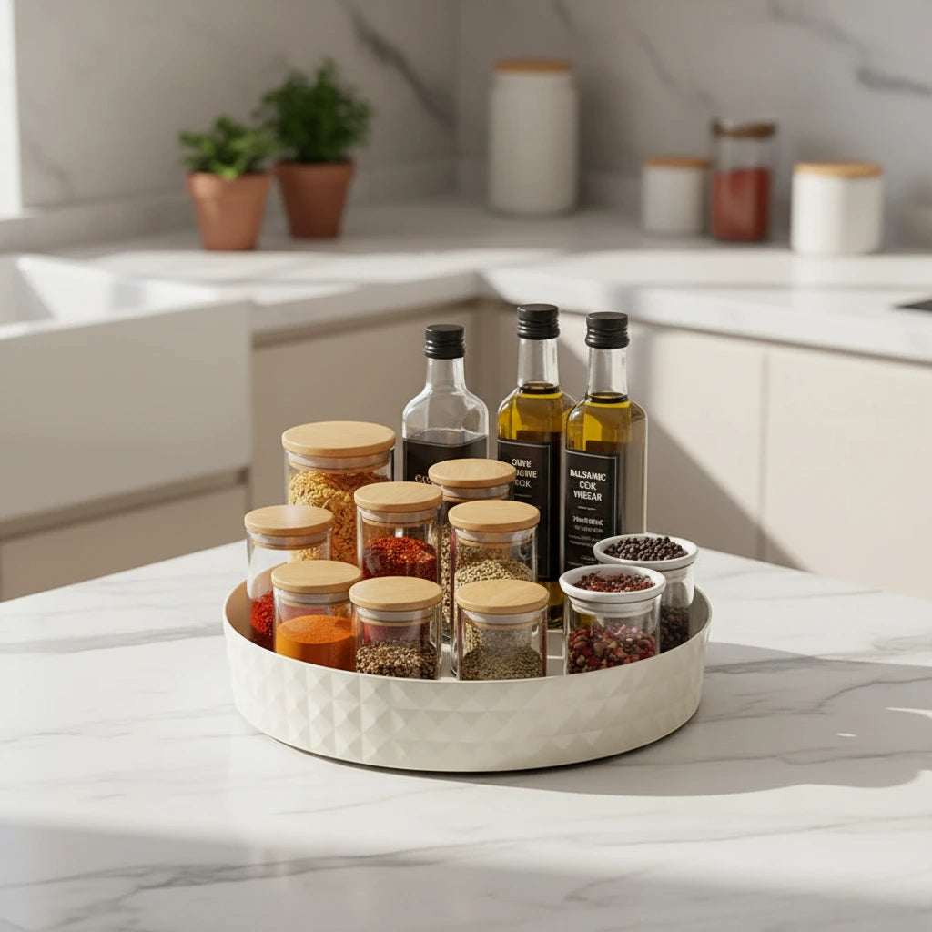 plateau tournant blanc crème rempli