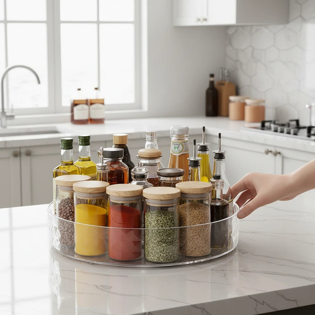 plateau tournant cuisine avec épices