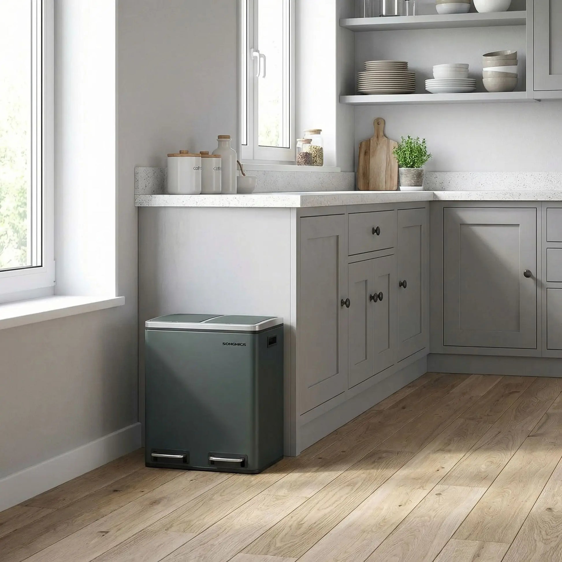 poubelle cuisine tri sélectif 2x15l compacte