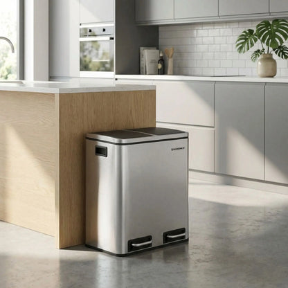 poubelle de cuisine tri 2x15 argent