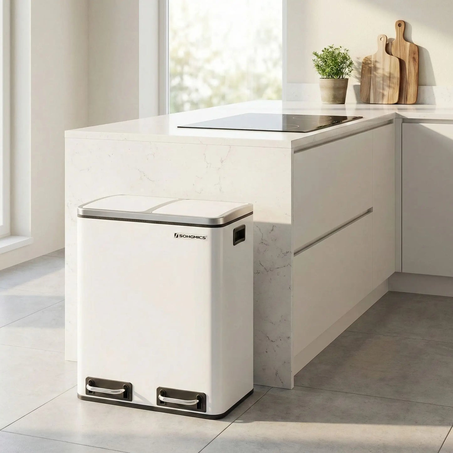 poubelle de cuisine tri 2x15 blanc