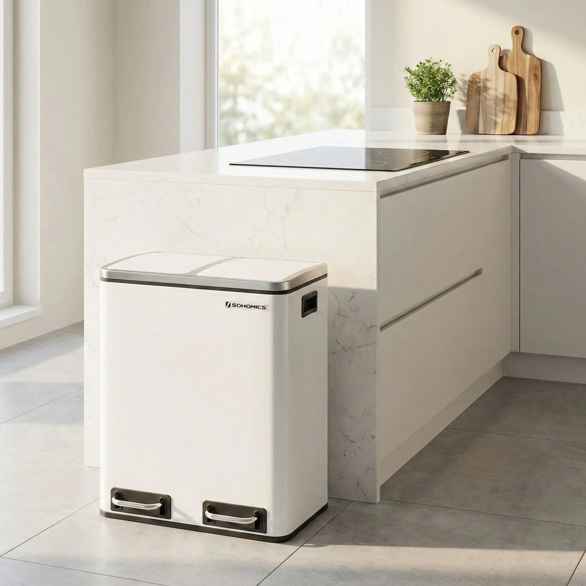 poubelle de cuisine tri 2x15 blanc