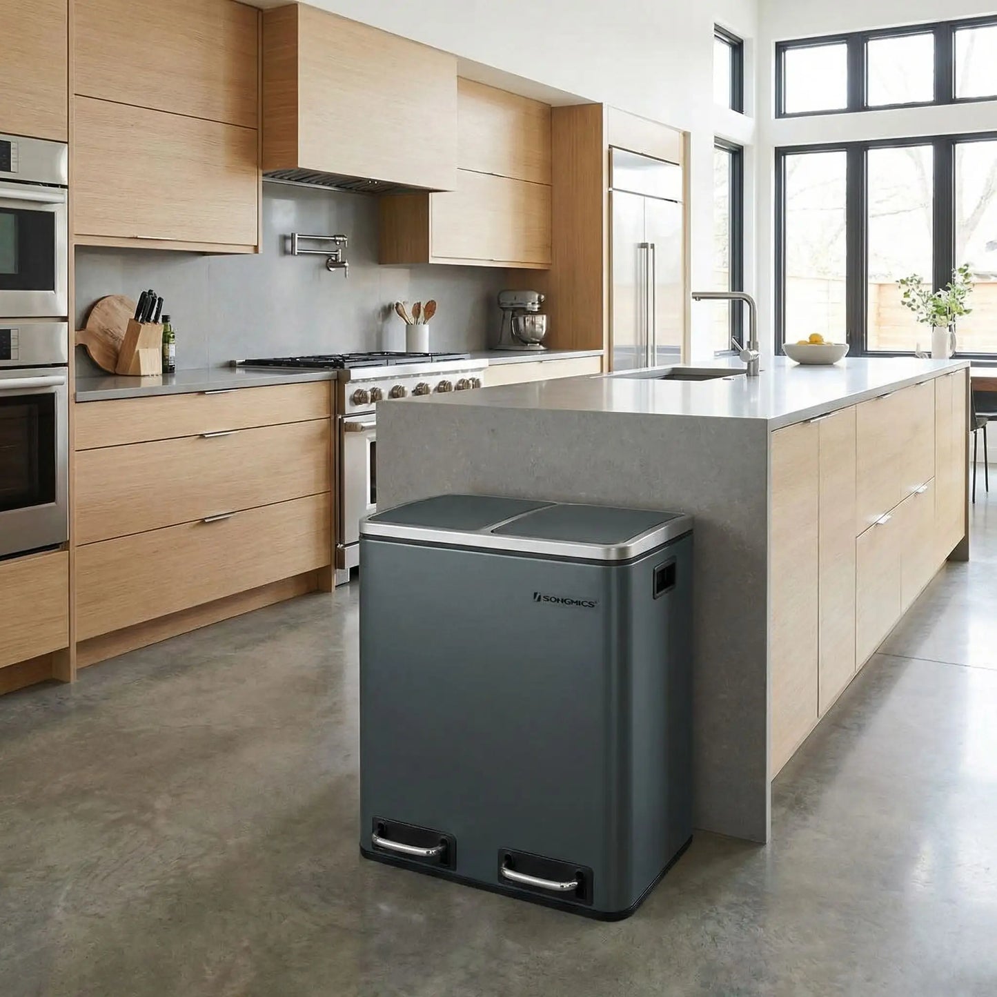 poubelle de cuisine tri 2x15 gris anthracite