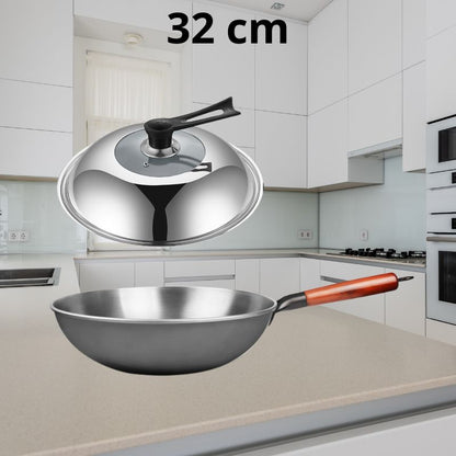 wok anti adhésif avec couvercle diamètre 32 cm